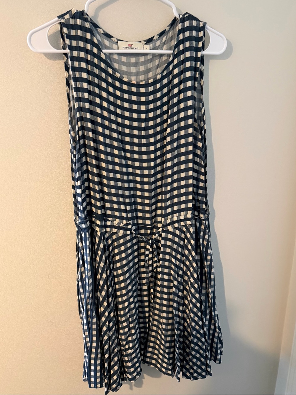 Vineyard Vines Navy and White Gingham Drawstring Mini Dress